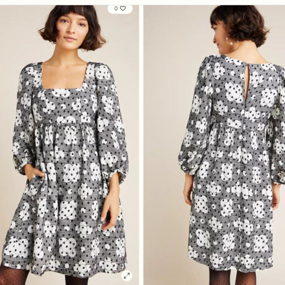 Anthropologie | Jane Textured Black & White Polka Dot Babydoll Dress Size 12